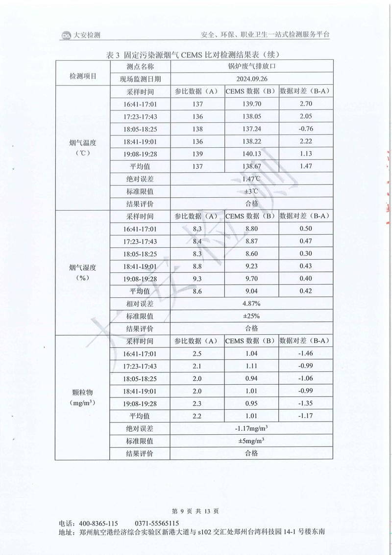 新乡市三鑫科技有限公司-废气在线比对-10